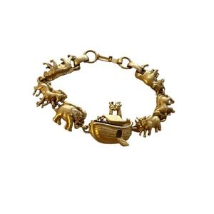 A.J.C. Vintage Signed Matte Gold Noah's Ark Animal Bracelet, 1980's Jewe…